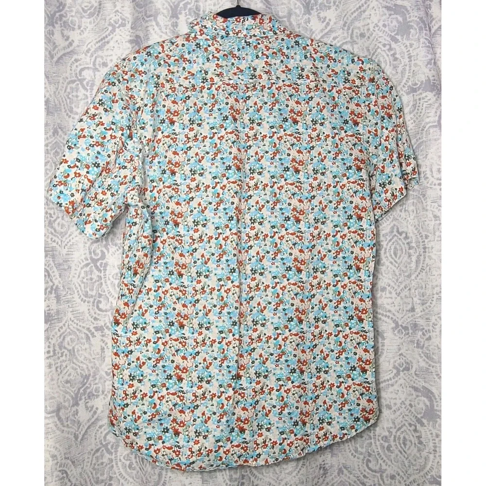 Banana Republic Slim Fit Floral Linen Cotton Button-Up Shirt Short Sleeve L